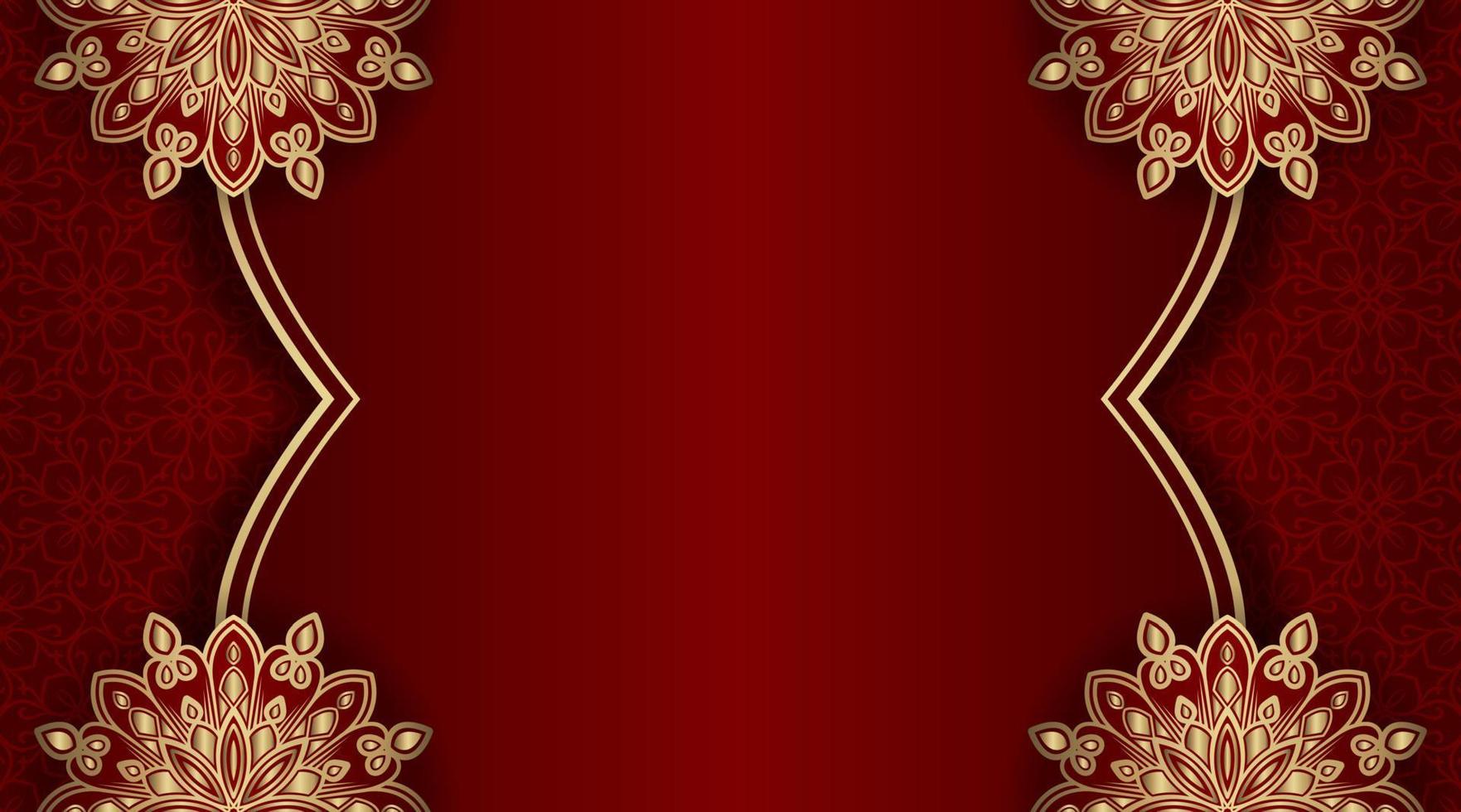 fondo de lujo rojo, con adorno de mandala dorado vector