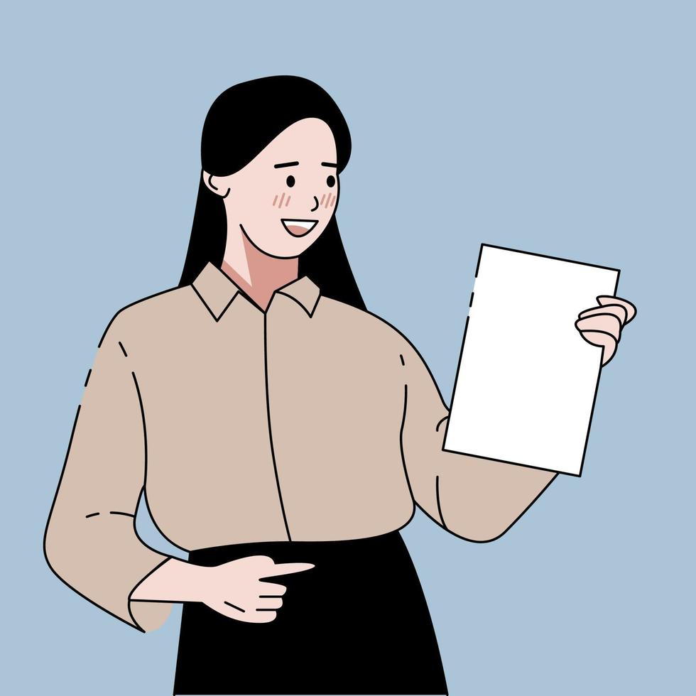 Female teacher holding book flat illustration vector