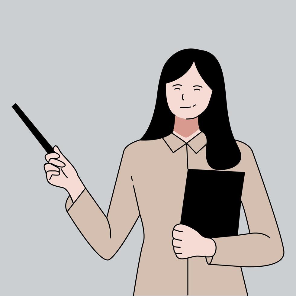 Female teacher pointing on board flat illustration vector