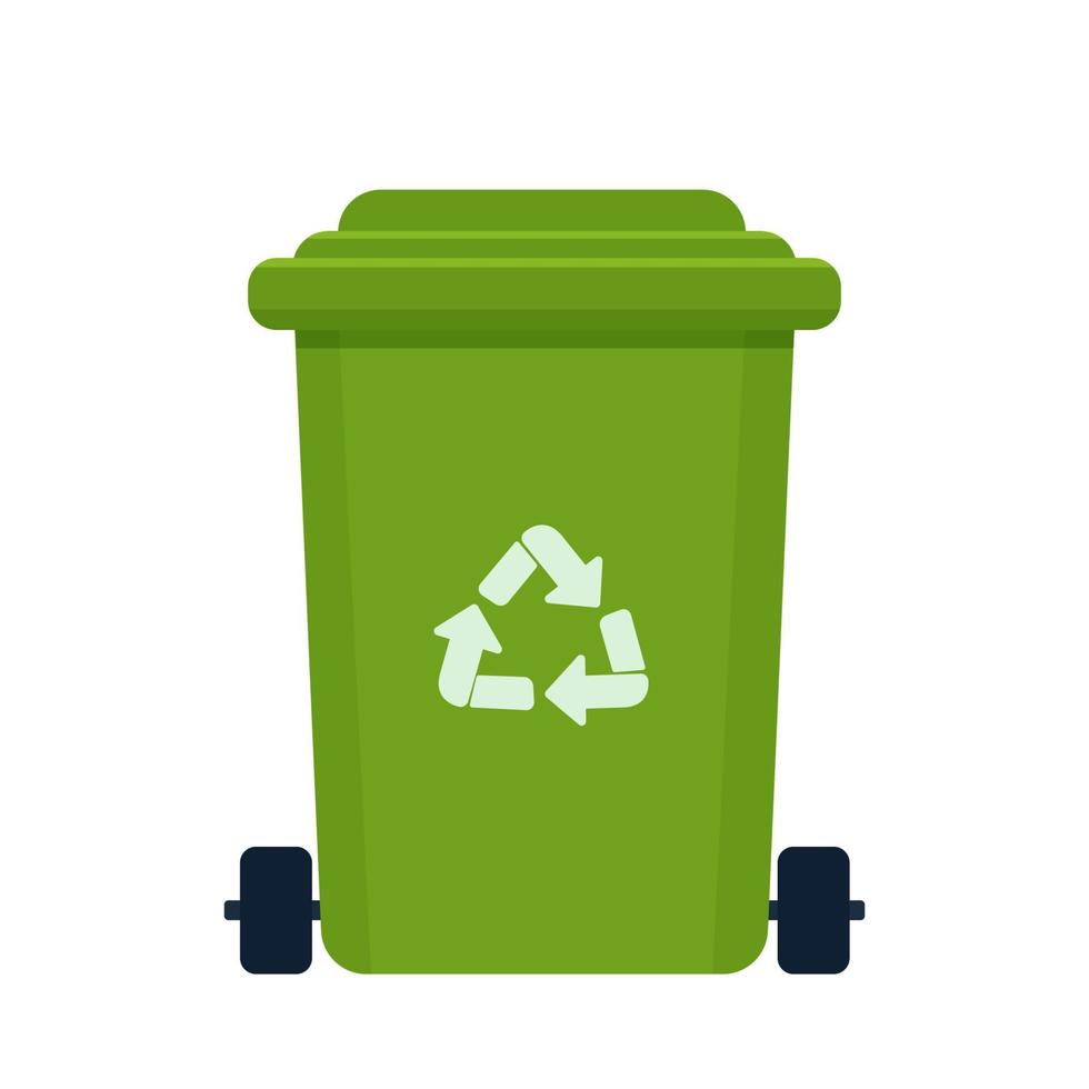 bote de basura en color verde aislado sobre fondo blanco con símbolo de reciclaje. Valores. ilustración vectorial vector
