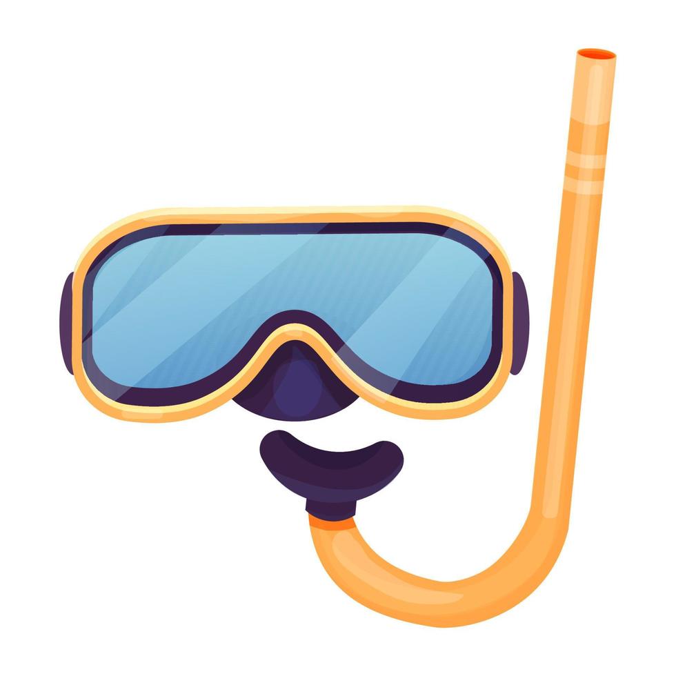 Diving mask, goggles with snorkel in cartoon style isolated on white background. vector