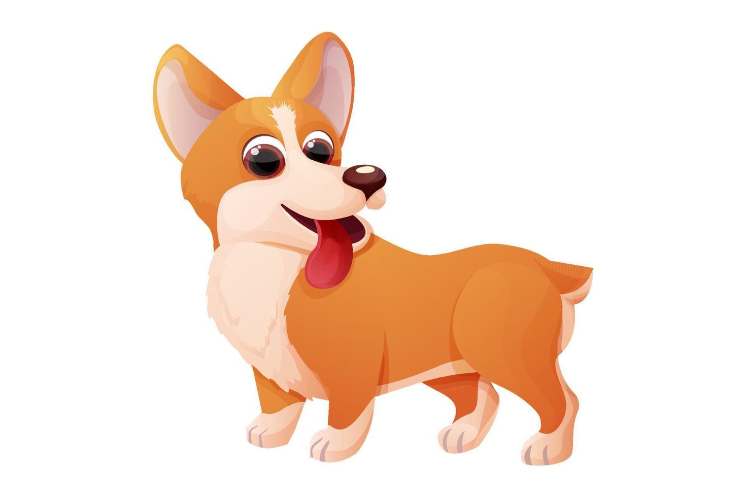 lindo perro corgi de pie, adorable mascota en estilo de dibujos animados aislado sobre fondo blanco. vector
