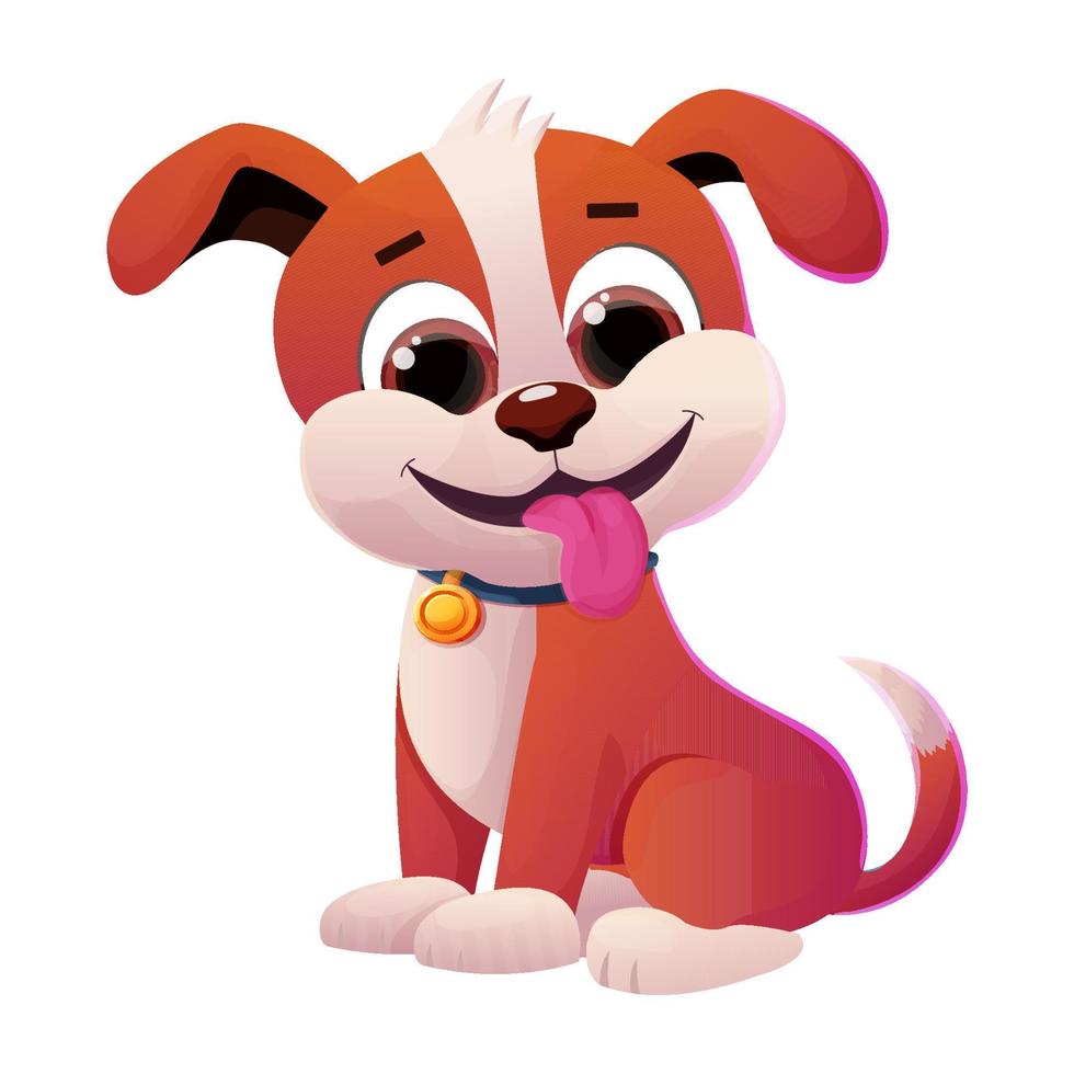 Puppy, cute dog child with collar, tongue and adorable tail in comic cartoon style isolated on white background. Vector illustration