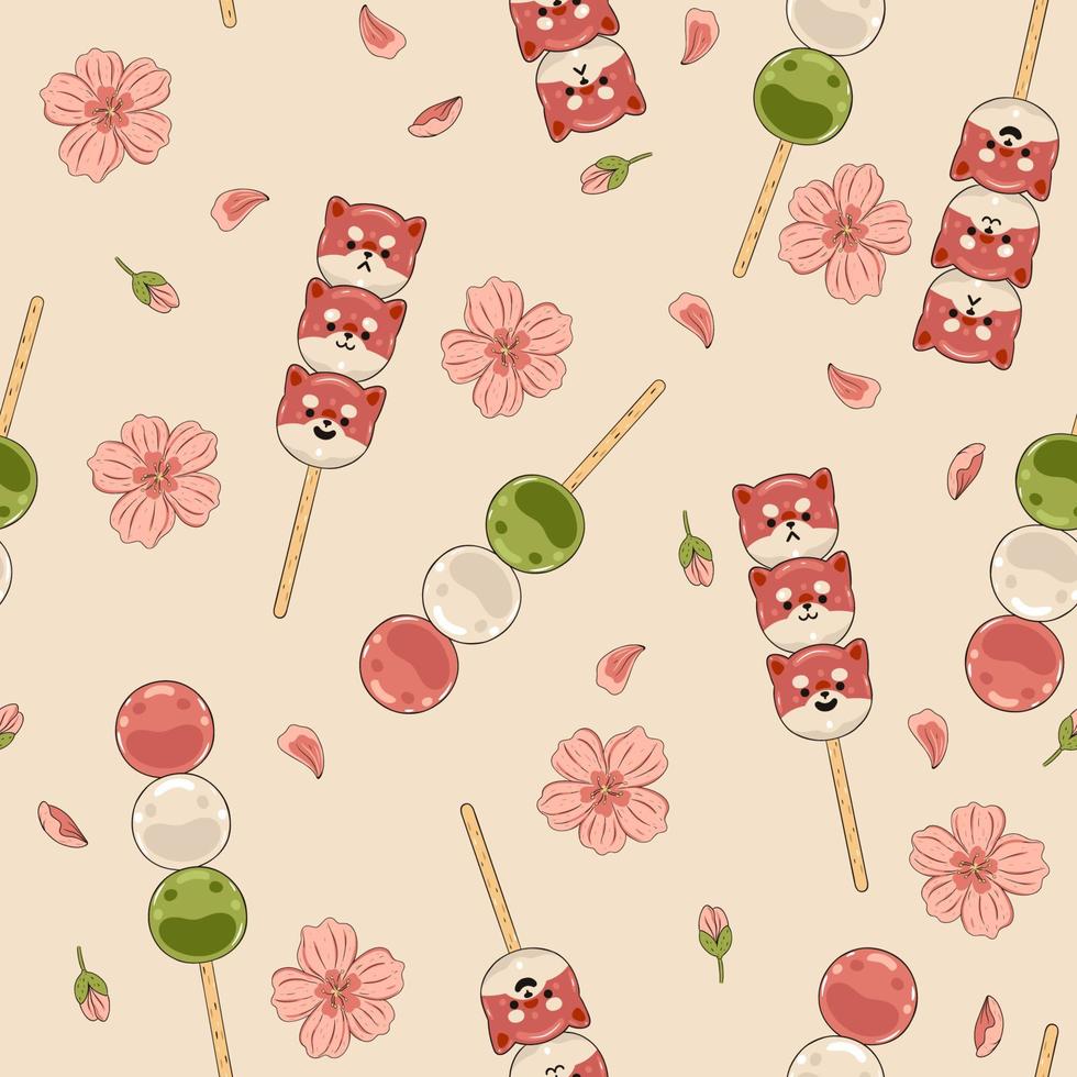 patrón sin costuras con flores kawaii dango y sakura. gráficos vectoriales vector