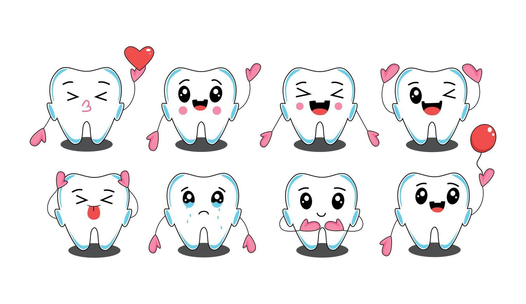 diente blanco ilustración icono gráficos vectoriales kawaii emociones triste alegre feliz dientes conjunto vector