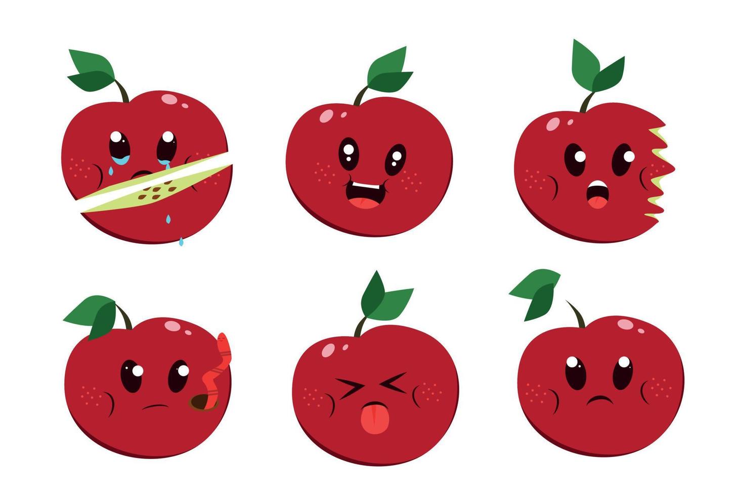 manzana roja con ojos kawaii manzana roja emoción diseño plano ilustración vectorial sobre un fondo blanco vector
