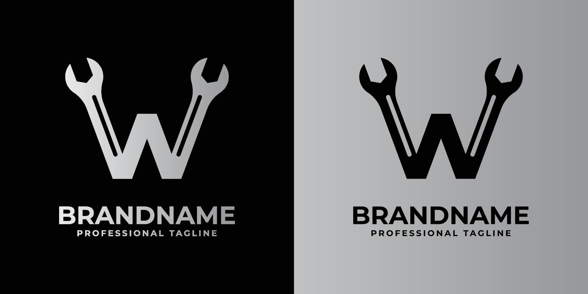 logotipo de llave inglesa con letra w, adecuado para cualquier negocio relacionado con la llave inglesa con iniciales w. vector
