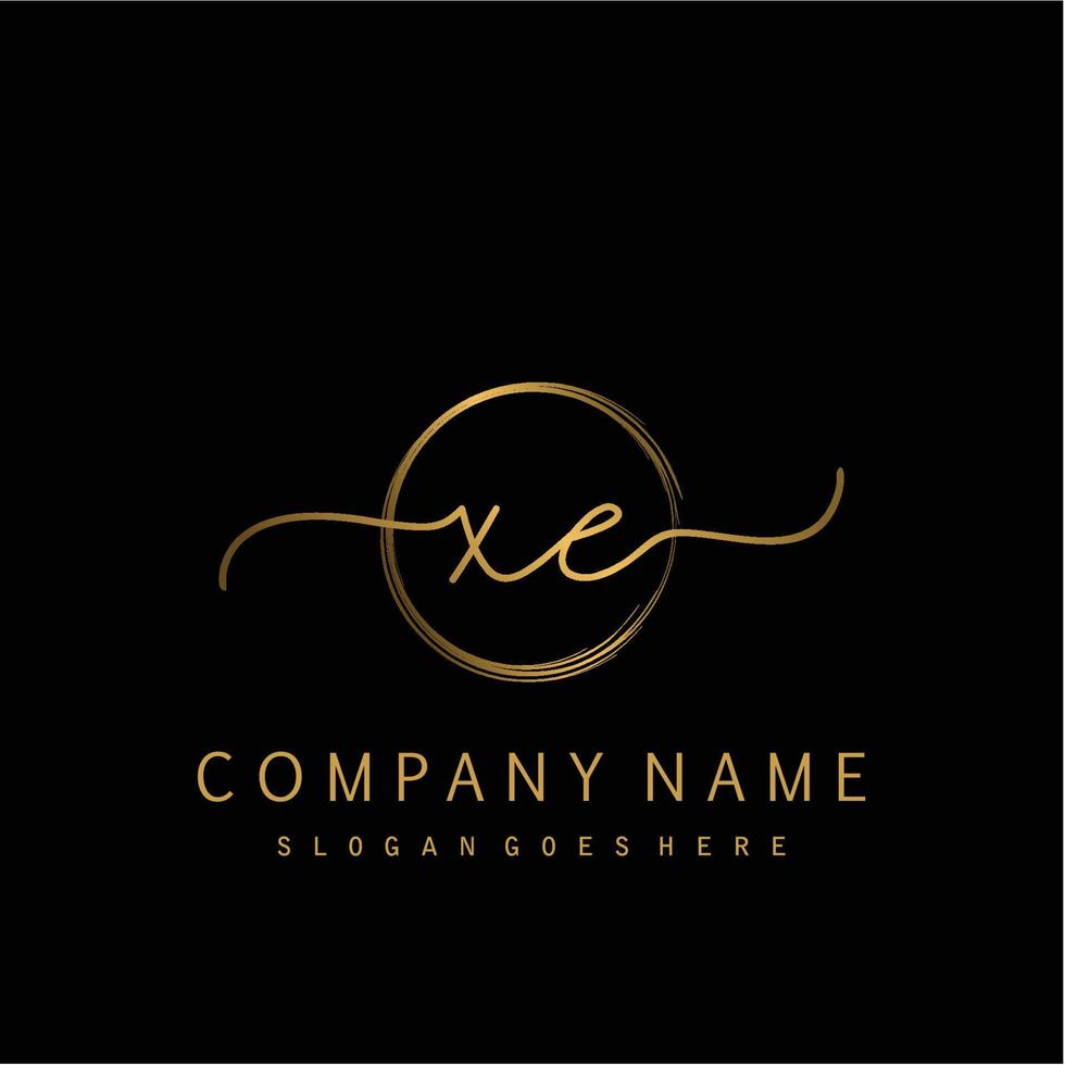 Initial XE handwriting logo with circle hand drawn vector