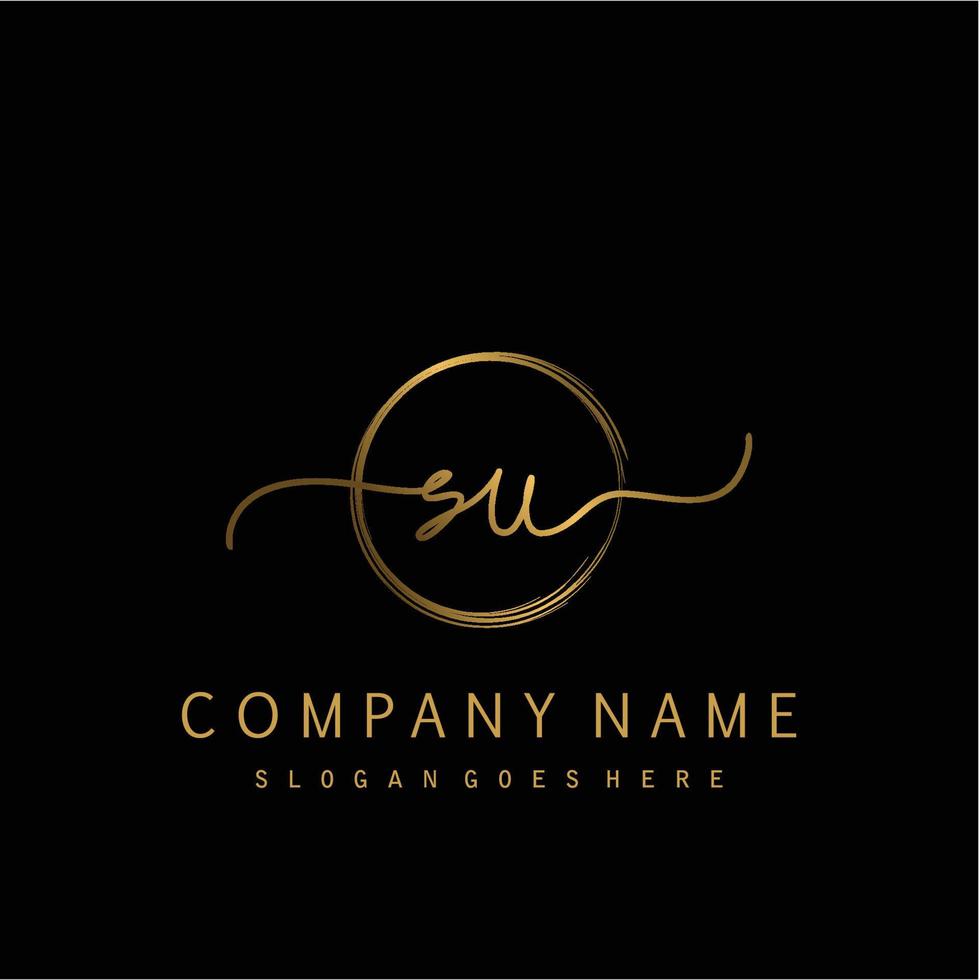 Initial SU handwriting logo with circle hand drawn vector