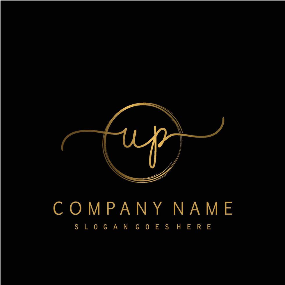 Initial UP handwriting logo with circle hand drawn vector