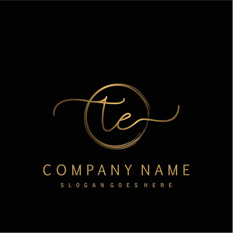 Initial TE handwriting logo with circle hand drawn vector