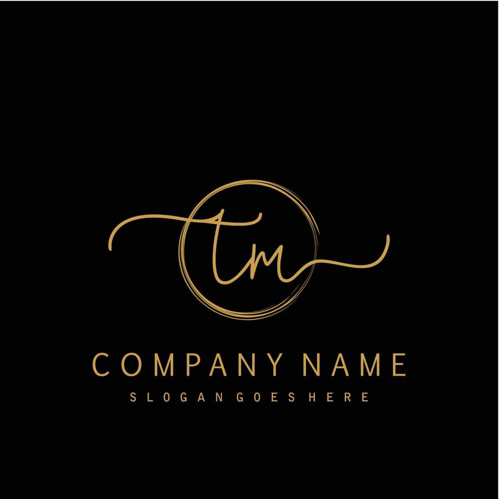 Initial TM handwriting logo with circle hand drawn vector