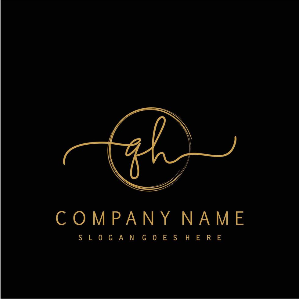 Initial QH handwriting logo with circle hand drawn vector