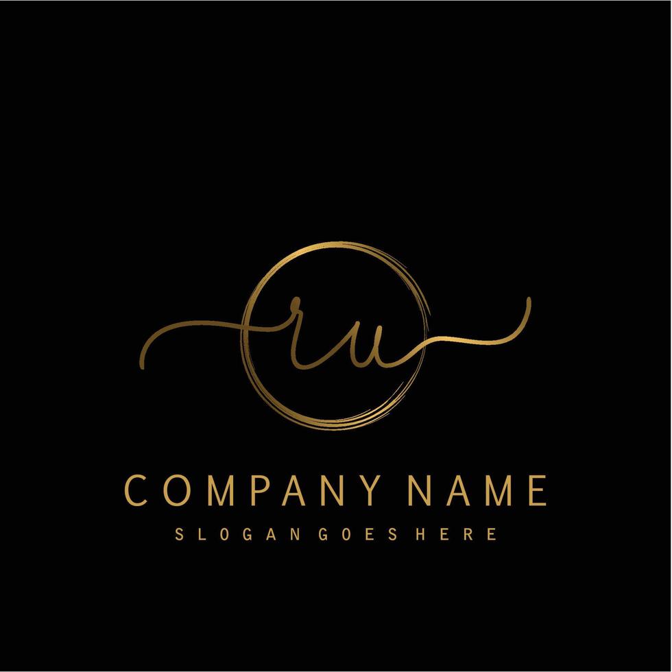 Initial RU handwriting logo with circle hand drawn vector