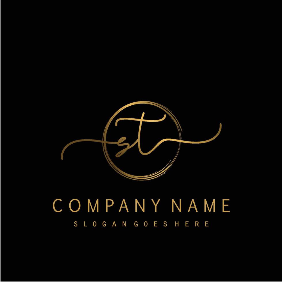 Initial ST handwriting logo with circle hand drawn vector