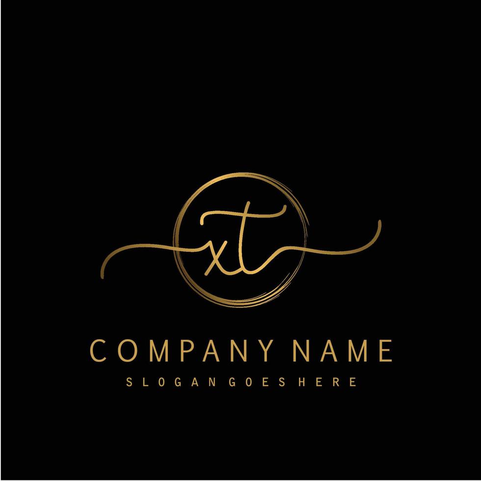Initial XT handwriting logo with circle hand drawn vector