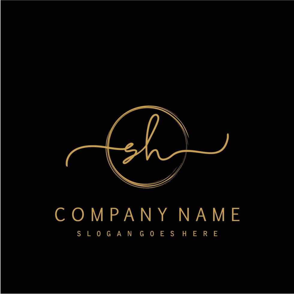 Initial SH handwriting logo with circle hand drawn vector