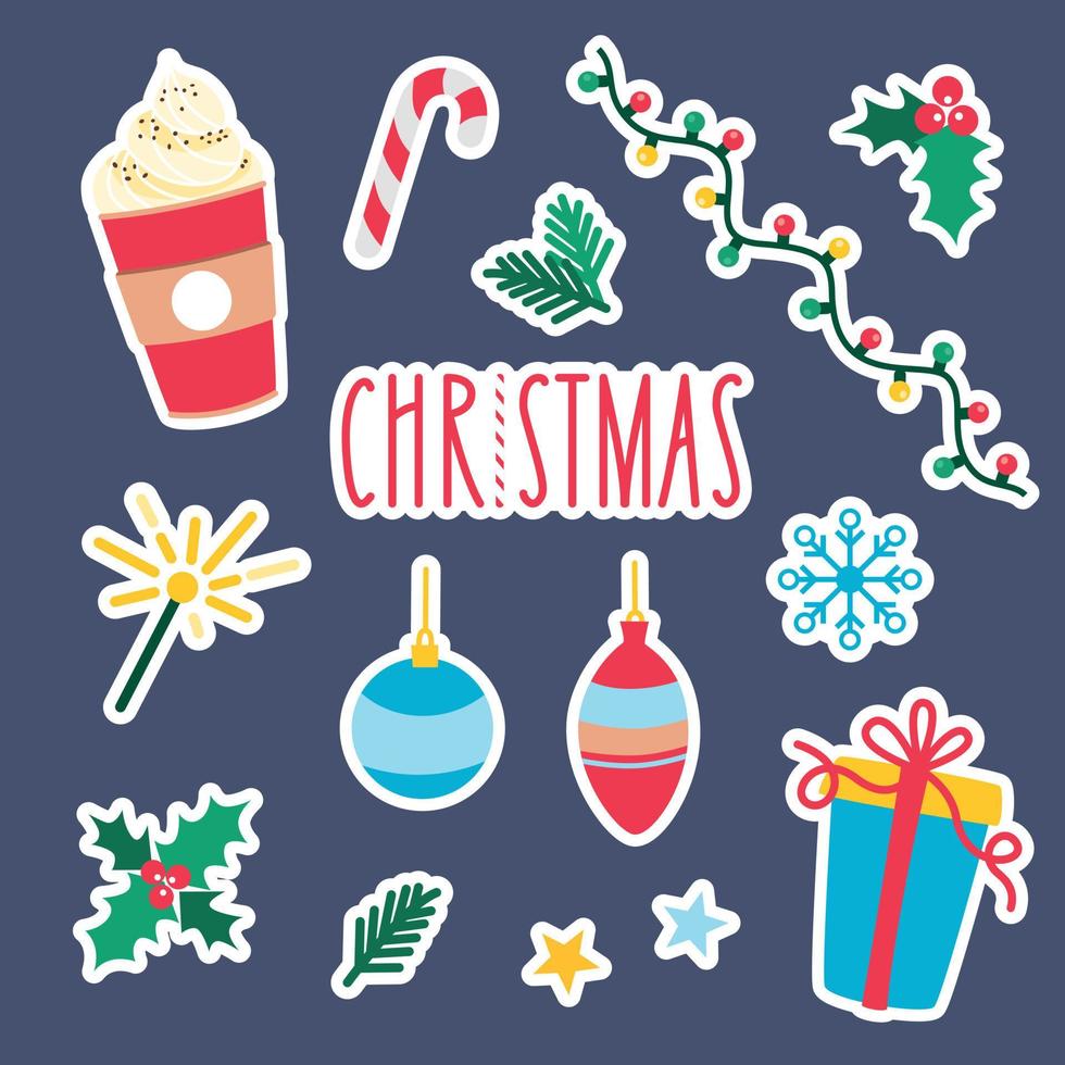 Set of christmas cute stickers in doodle style vector