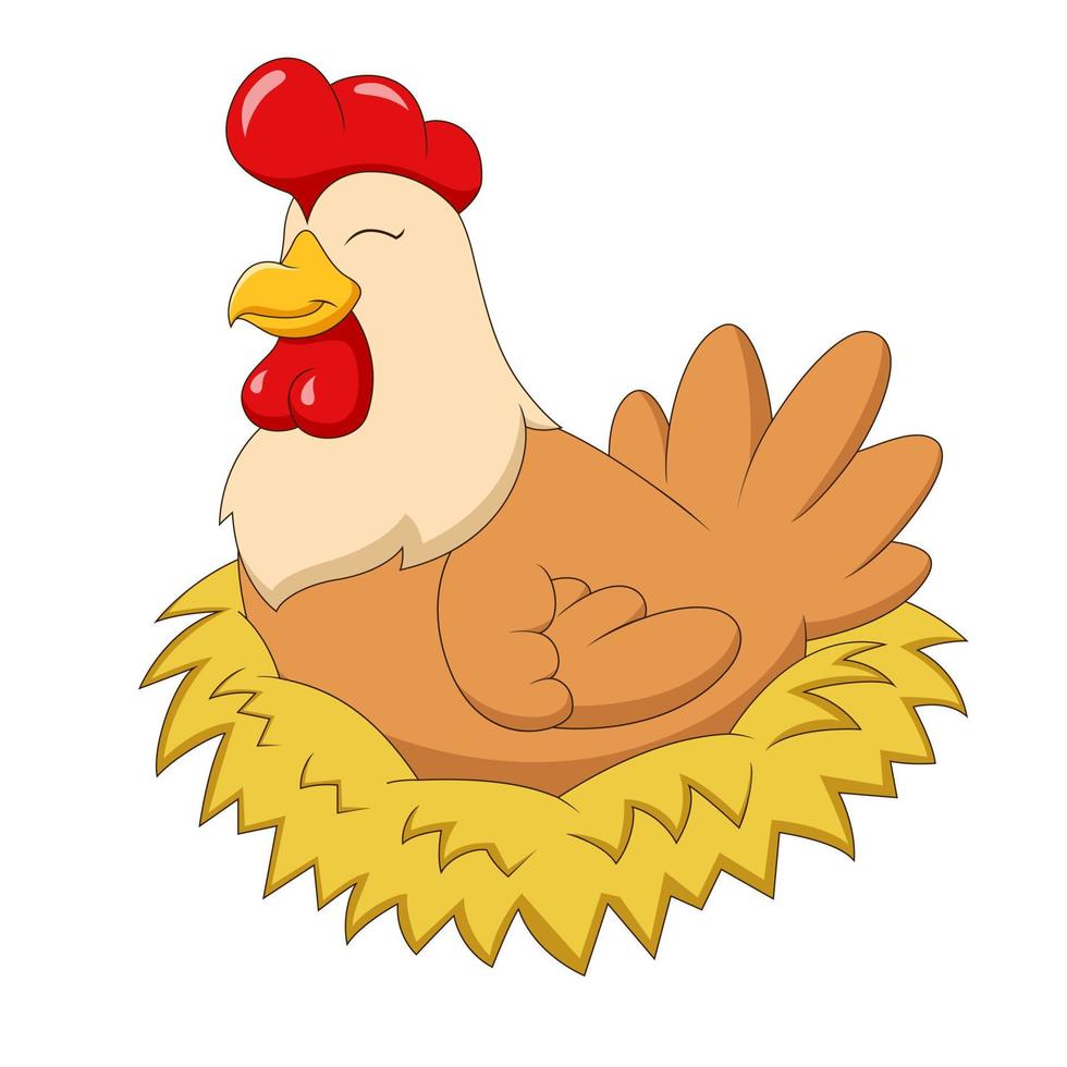 caricatura, gallina, incubar, huevos, vector, ilustración vector