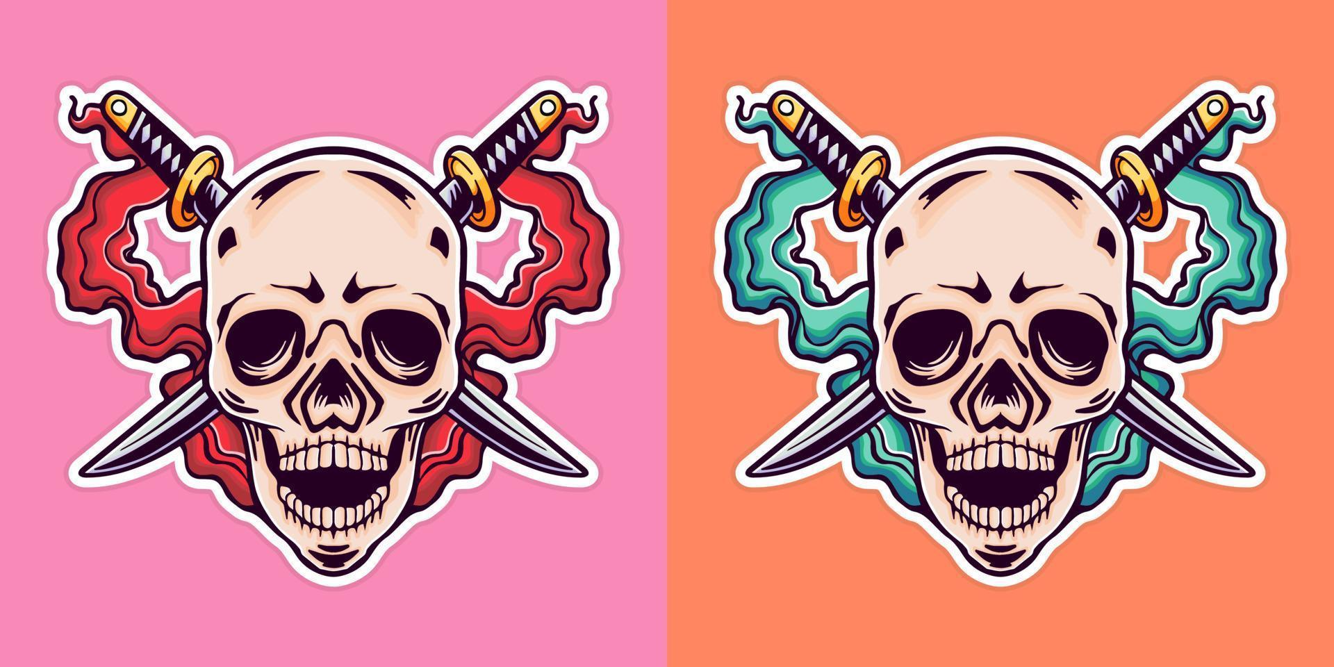 Hand drawn cool skull stickers vector