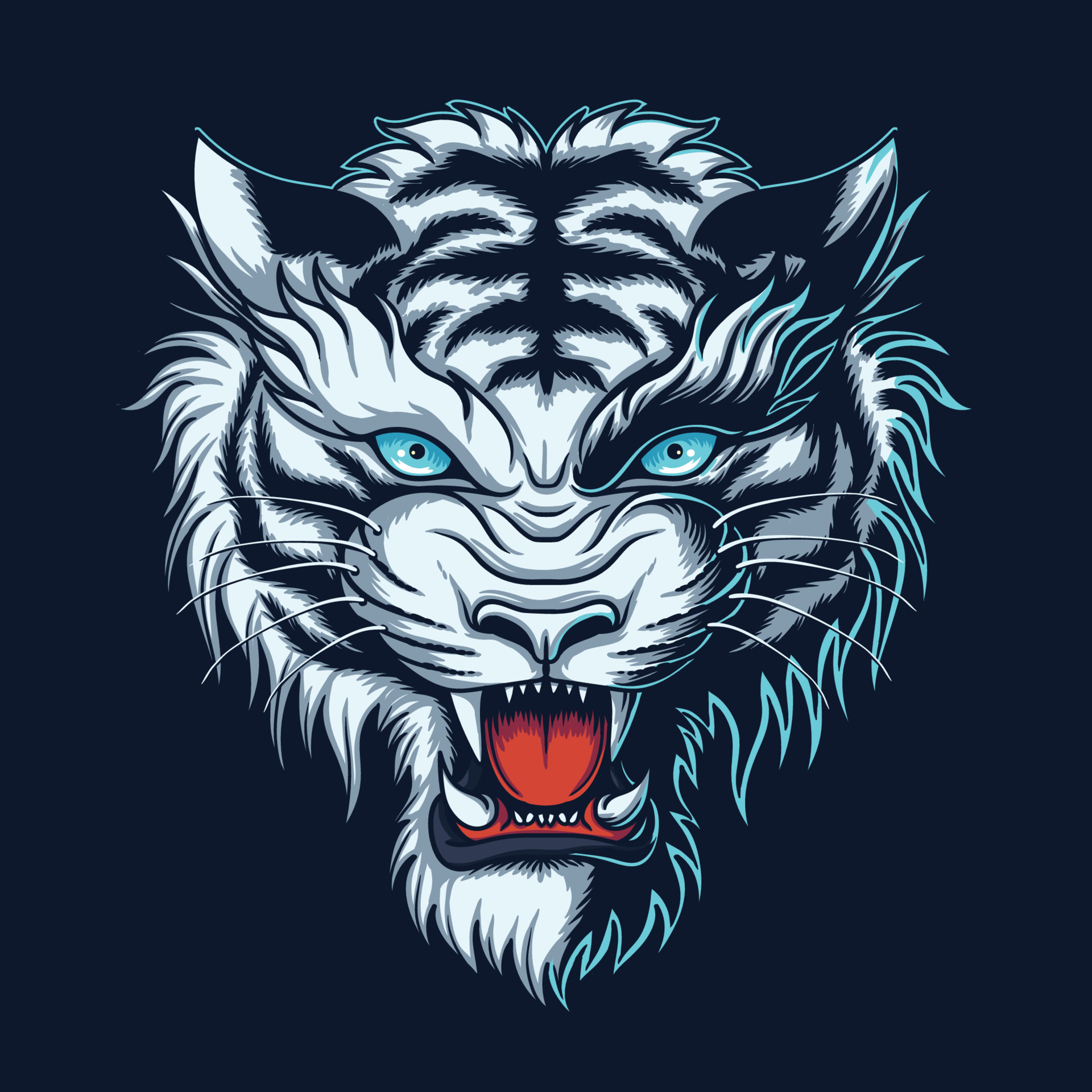 White tiger head angry vector illustration 15291167 Vector Art at Vecteezy