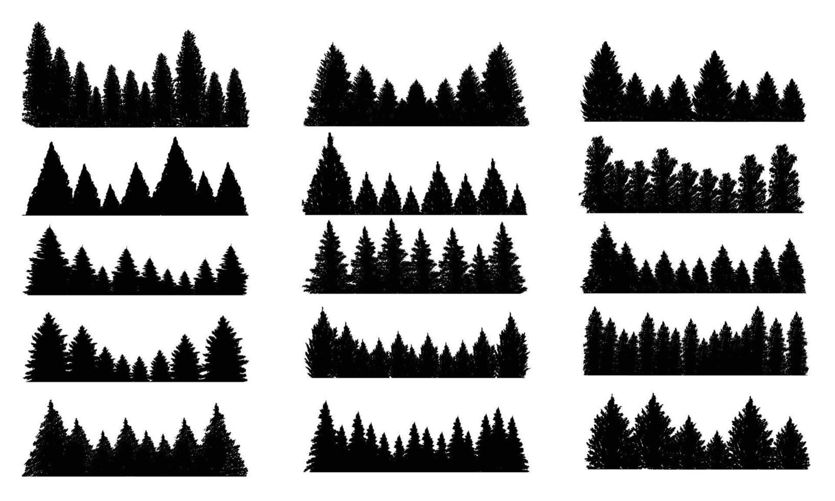 Pine tree silhouette forest set collection vector illustration