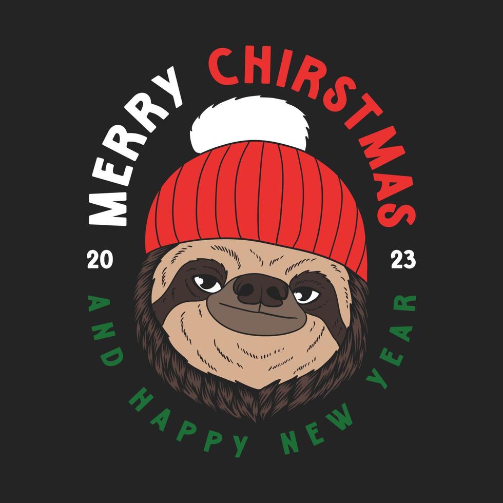 Sloth wearing beanie chirstmas seasons vector illustration