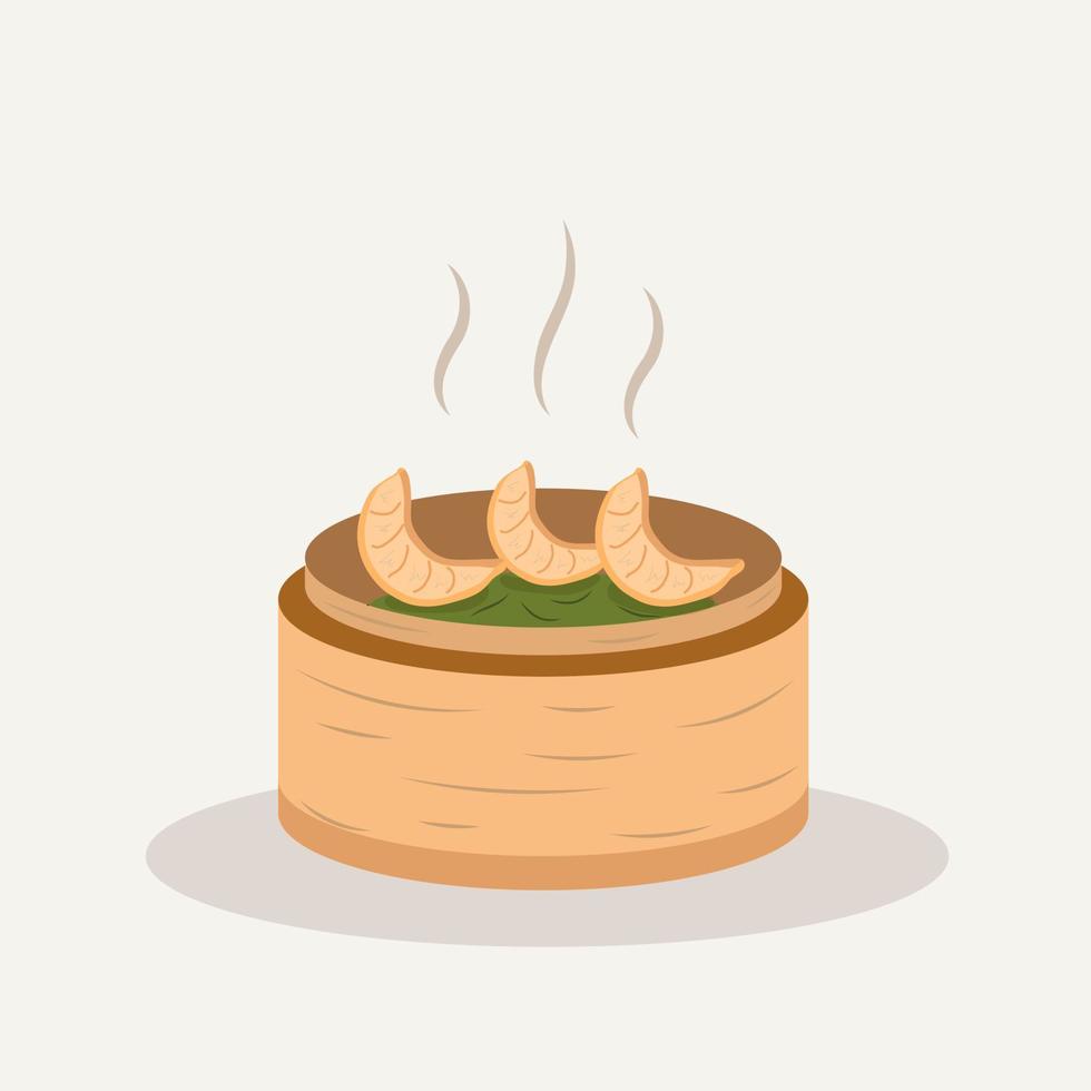 Chinese dim sum in basket. Delicious Asian food Traditional. Dumpling on Steamed Vector illustration