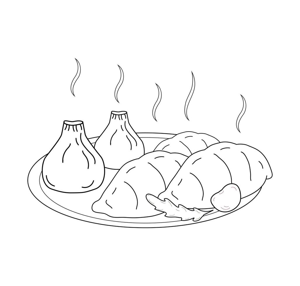 dibujo para colorear albóndigas chinas con verduras. comida asiática tradicional. ilustración vectorial vector