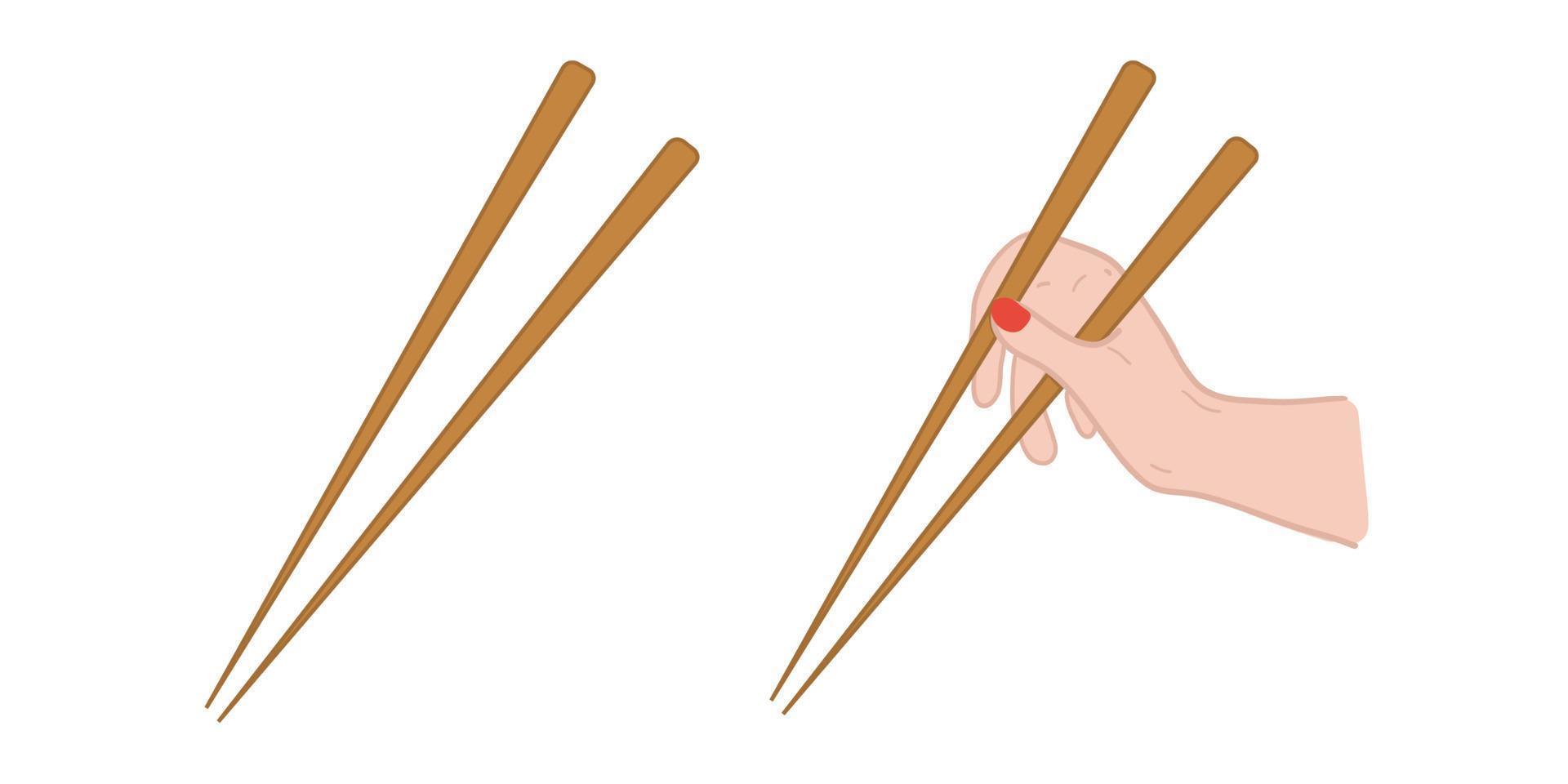 palillos para fideos chinos, comida asiática. palillos en la mano. ilustración vectorial vector