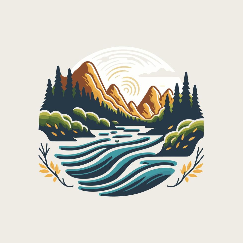 collection of valley river nature mountain  forest logo label badge vector