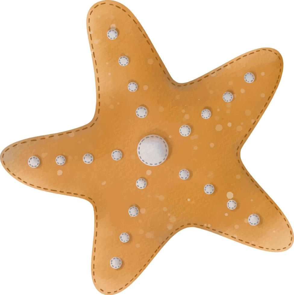 Hand painted starfish, seaweed, marine life character vector