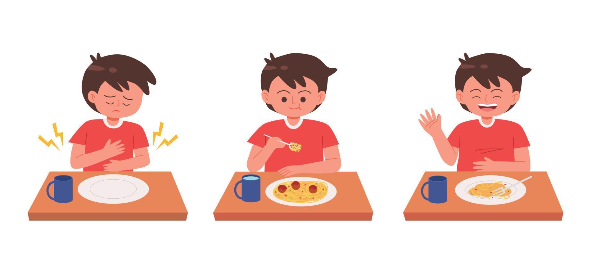 Cute hungry boy eating delicious food vector