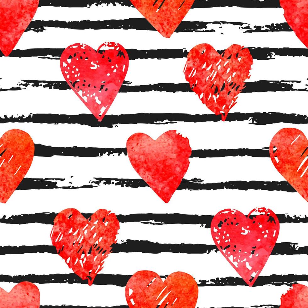 Vector seamless pattern with hearts shape and horizontal brush stroke in a modern style. Happy Valentines day illustration. For wallpaper, pattern fills, web page, textures, textile, wrapping paper