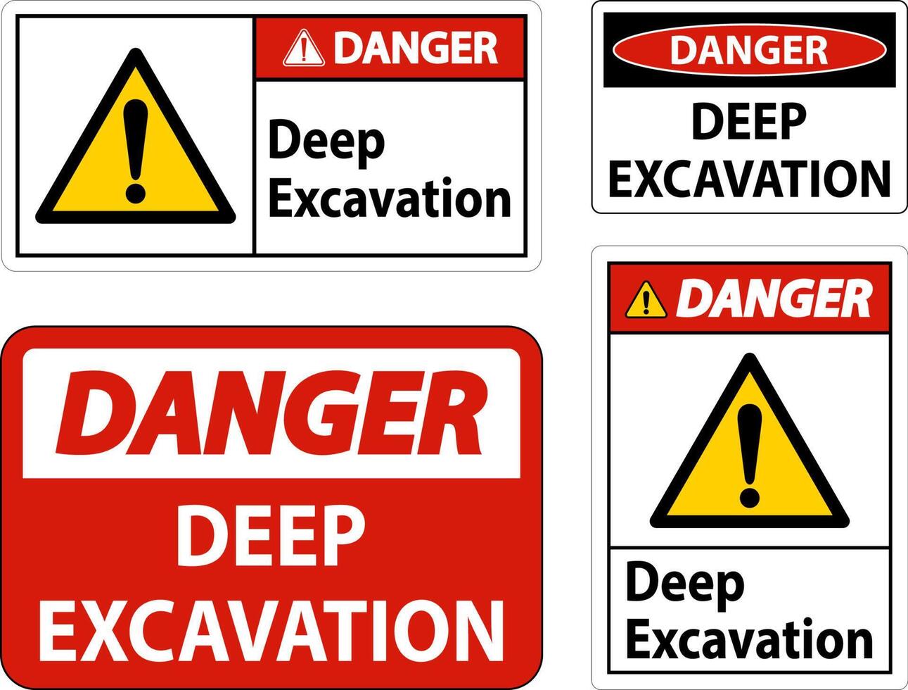Deep Excavation Danger Sign On White Background vector