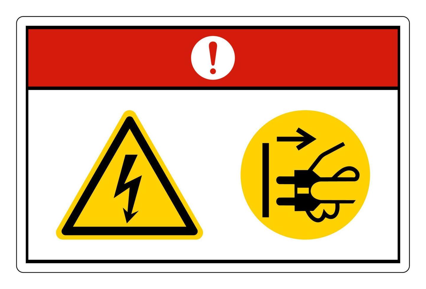 peligro tensión peligrosa desconectar el enchufe de la toma de corriente eléctrica signo de símbolo sobre fondo blanco vector