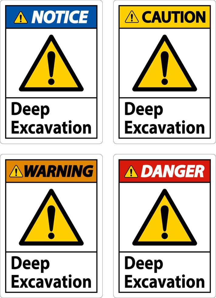 Deep Excavation Danger Sign On White Background vector
