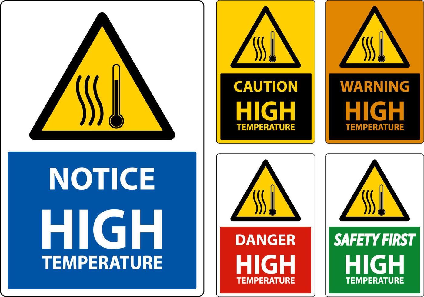 Caution High temperature symbol and text safety sign. vector