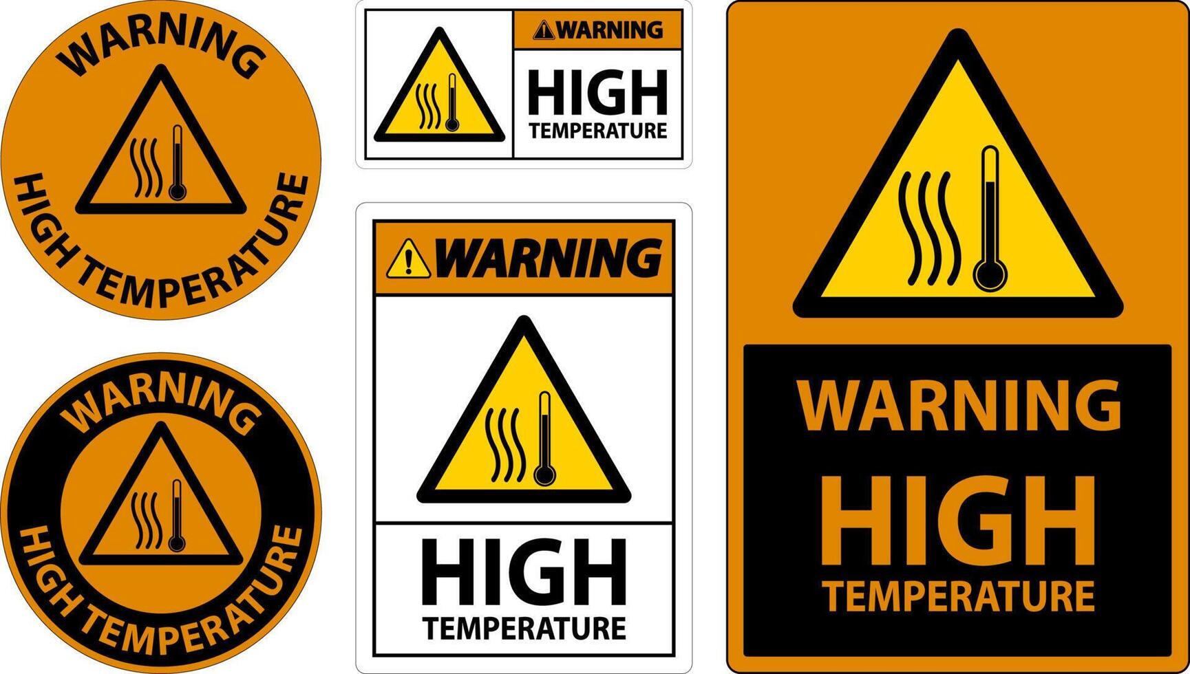 Warning High temperature symbol and text safety sign. vector