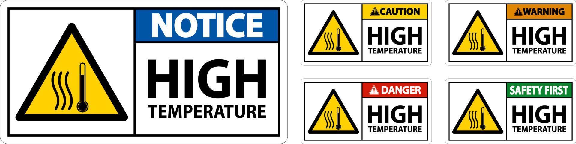 Caution High temperature symbol and text safety sign. vector