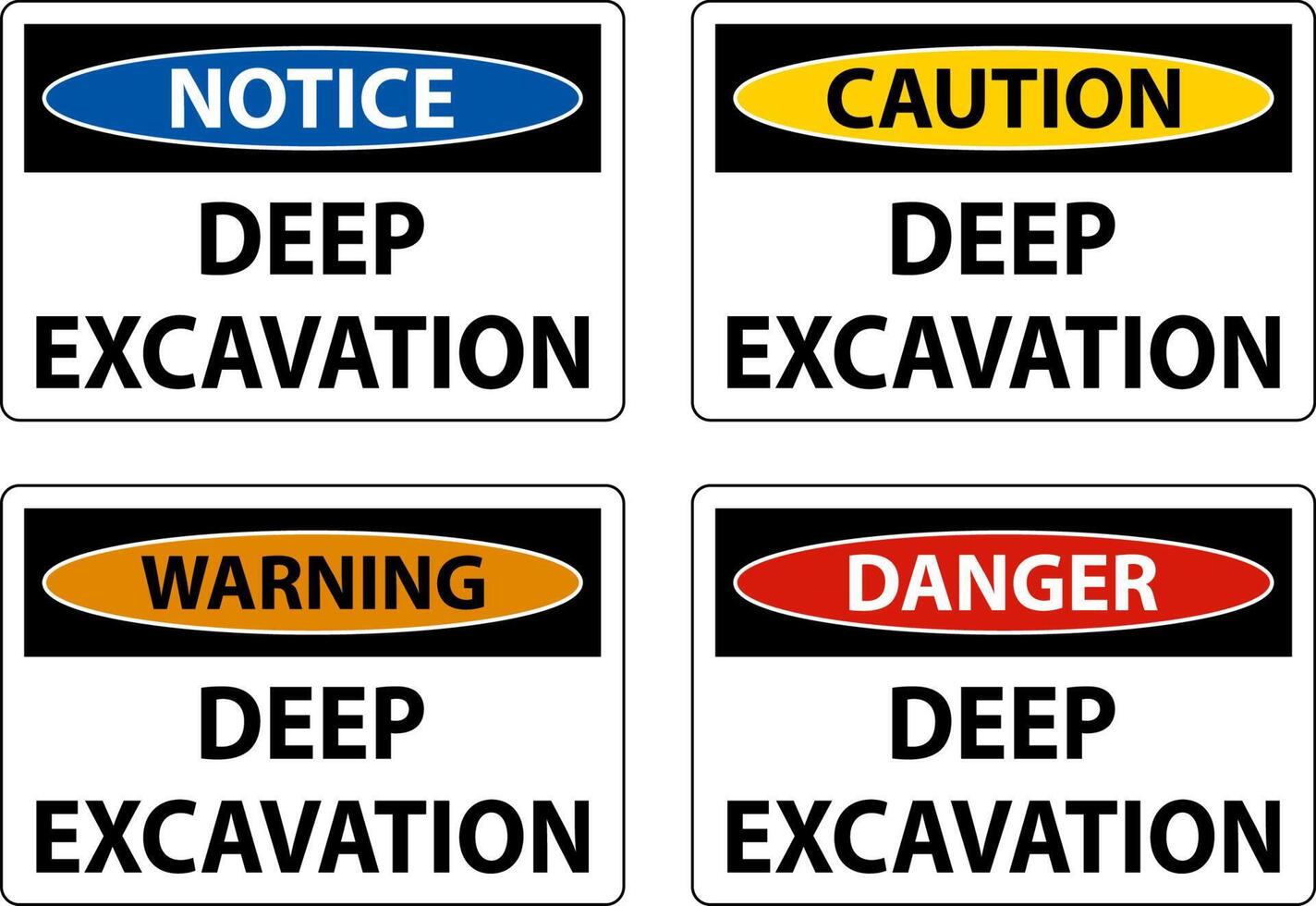 Deep Excavation Danger Sign On White Background vector