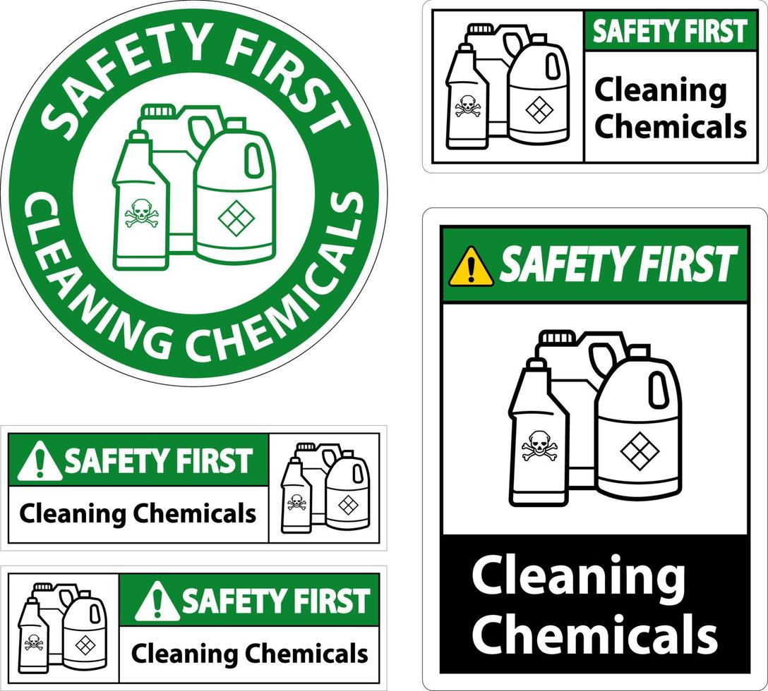 primer signo de seguridad productos químicos de limpieza firmar sobre fondo blanco vector