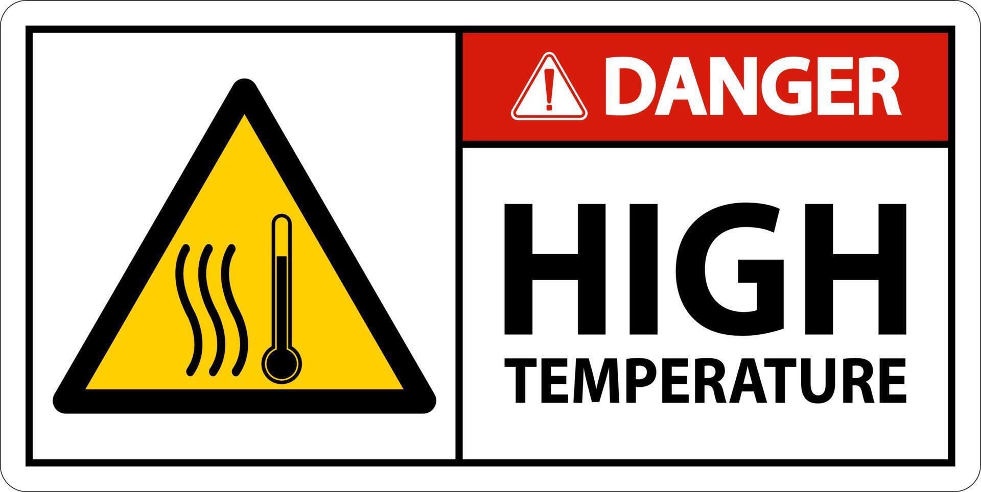 símbolo de peligro de alta temperatura y señal de seguridad de texto. vector