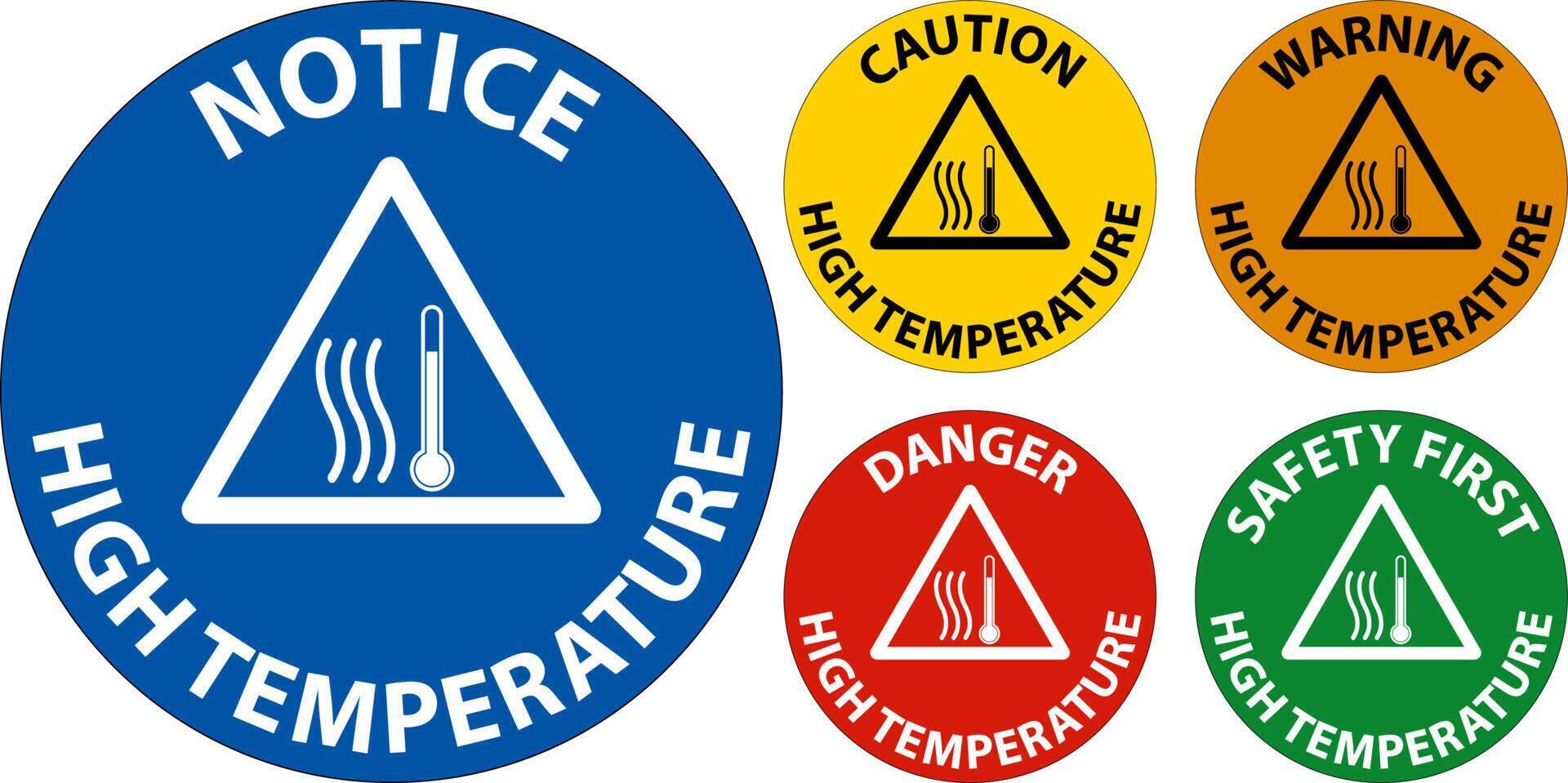 Caution High temperature symbol and text safety sign. vector