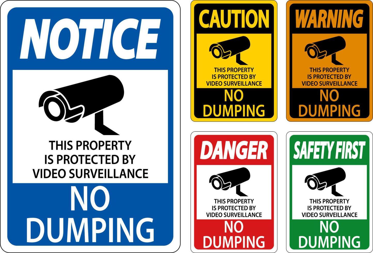 Warning No Dumping, Property Protected by Video Surveillance Sign vector