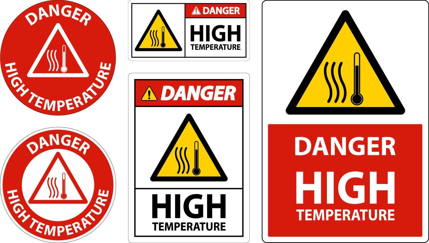 Danger High temperature symbol and text safety sign. vector
