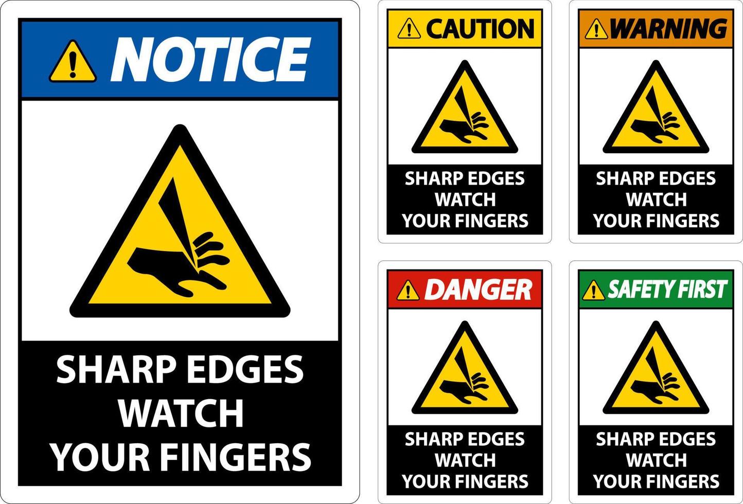 advertencia de bordes afilados cuidado con los dedos sobre fondo blanco vector