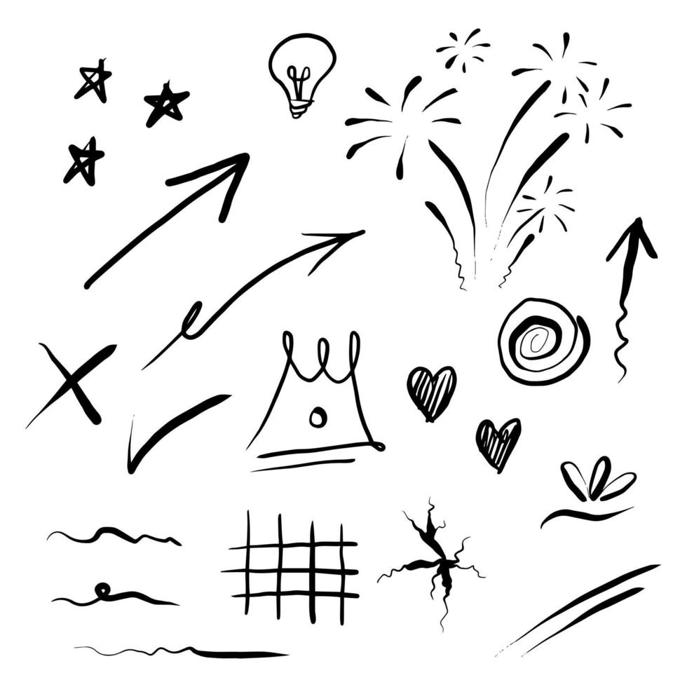 hand drawn set of abstract doodle elements. use for concept design. isolated on white background. vector illustration