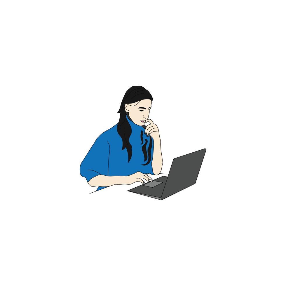 mujer trabajando laptop vector