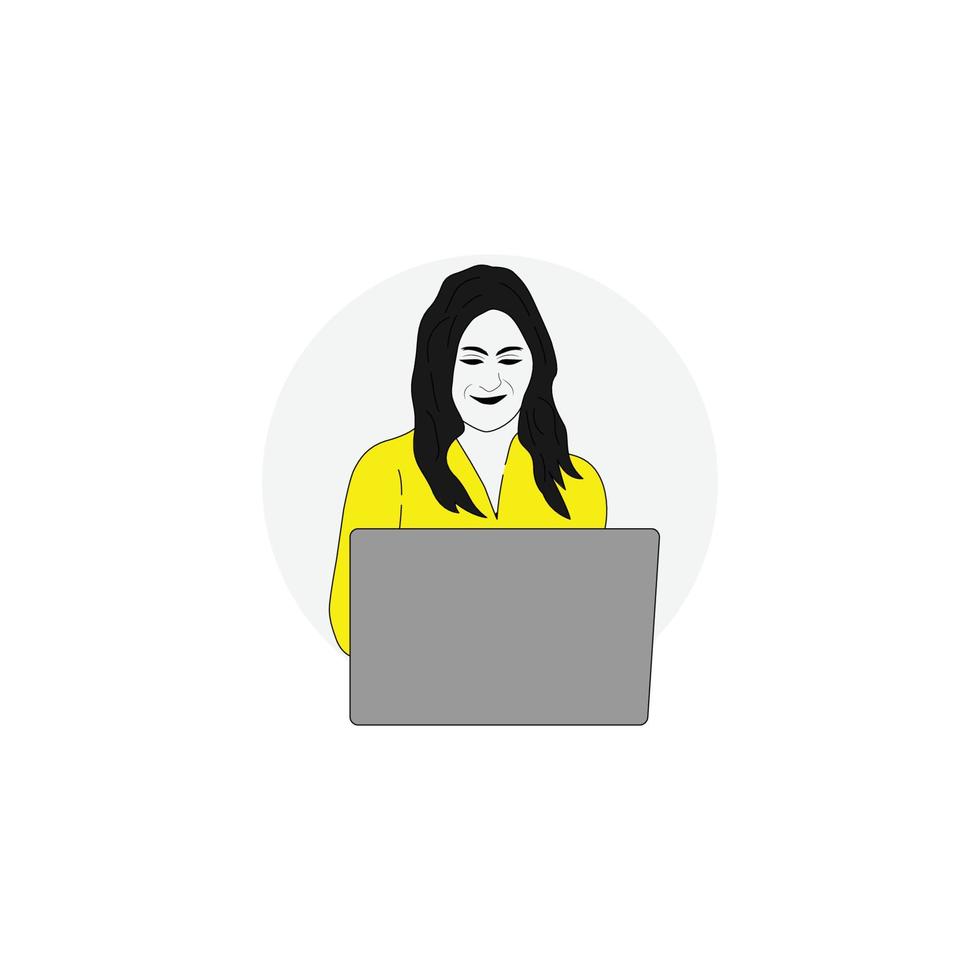mujer sentada con computadora portátil vector